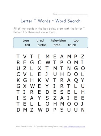 Letter T Word Search Letter T Word Search