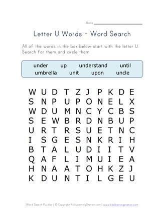 letter u word search