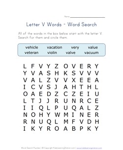 letter v word search