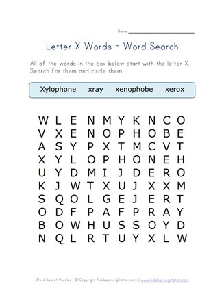 Letter X Word Search Letter X Word Search