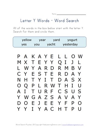 Letter Y Word Search All Kids Network