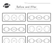 Sports Before and After Alphabet Worksheet
