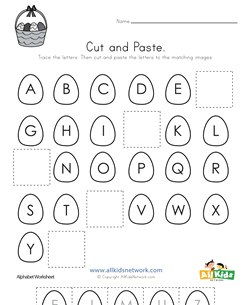 Easter Cut and Paste Missing Letters Worksheet