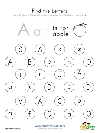 Find the Letter A Worksheet | All Kids Network