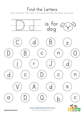 Letter of the week: LETTER D-NO PREP WORKSHEETS- LETTER D Alphabet