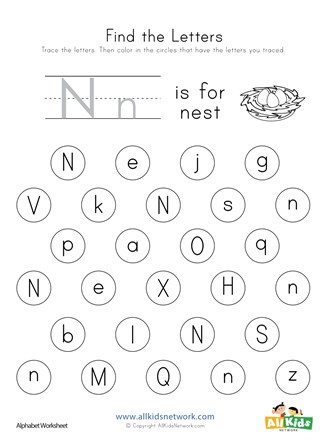 Find the Letter N Worksheet | All Kids Network