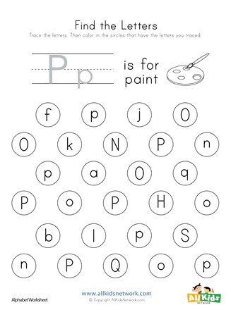 Find the Letter P Worksheet | All Kids Network