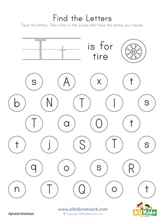 Find the Letter T Worksheet | All Kids Network