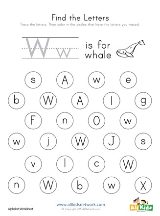 find the letter w worksheet all kids network