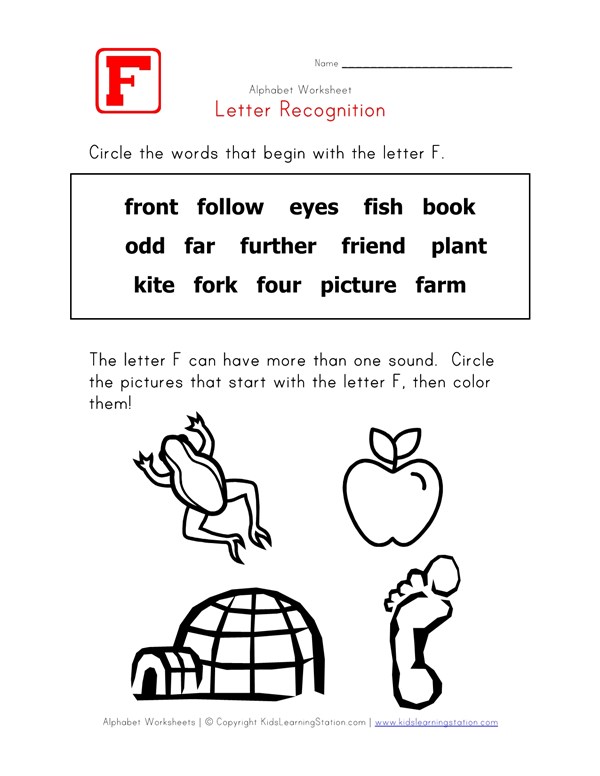 letter f words recognition worksheet all kids network words with the letter f