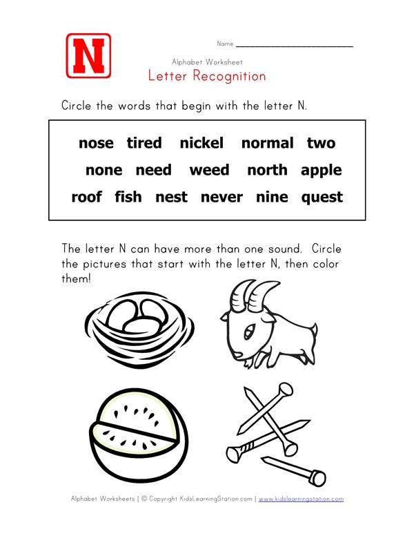 letter n words recognition worksheet all kids network adjectives that begin with the letter n