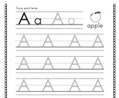 a letter worksheet Letter A Tracing with 4 Lines