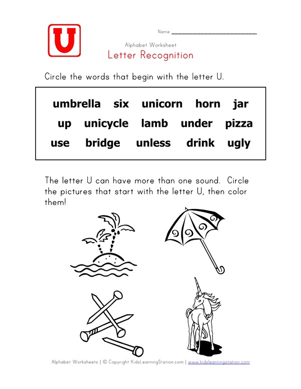 letter u words recognition worksheet all kids network words with the letter u