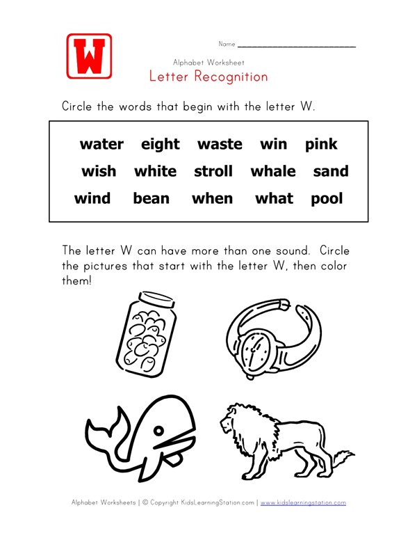letter w words recognition worksheet all kids network words with the letter w