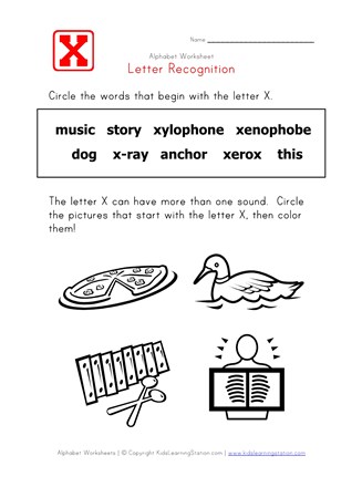 Letter X Words Alphabet Recognition Page Letter X Words Alphabet Recognition Page