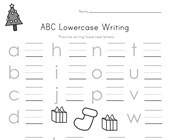 free printable worksheets for kindergarten christmas Christmas Lowercase Letters Worksheet