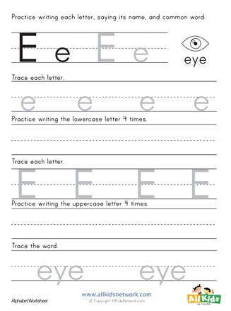 Bubble Letter E Worksheets