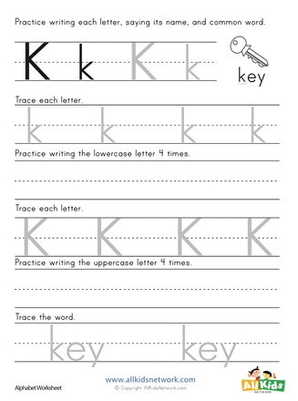 Letter of the week: LETTER K-NO PREP WORKSHEETS- LETTER K Alphabet