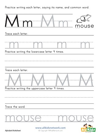 Letter of the week: LETTER M-NO PREP WORKSHEETS- LETTER M Alphabet