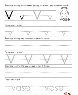 Printing Letter V Worksheet