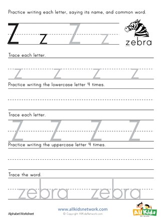 printing letter z worksheet all kids network