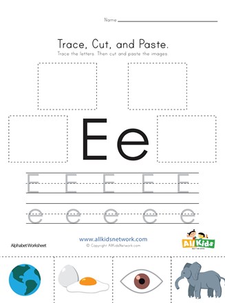 Trace, Cut and Paste Letter E Worksheet | All Kids Network