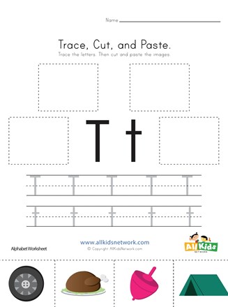 Trace, Cut and Paste Letter T Worksheet | All Kids Network