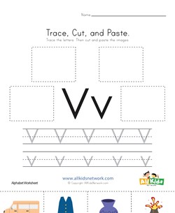 Trace, Cut and Paste Letter V Worksheet