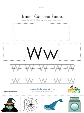 Trace, Cut and Paste Letter W Worksheet | All Kids Network