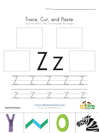 trace cut and paste letter z worksheet all kids network