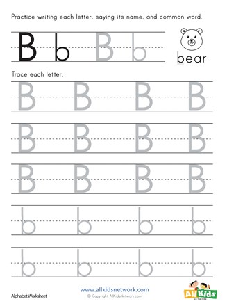 letter b tracing worksheet all kids network