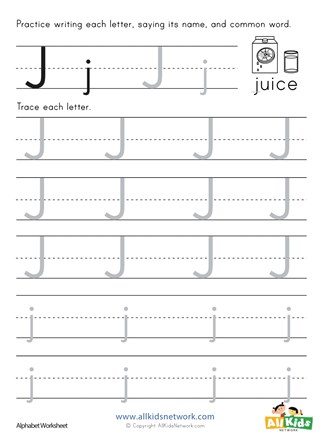 Letter J Tracing Worksheets