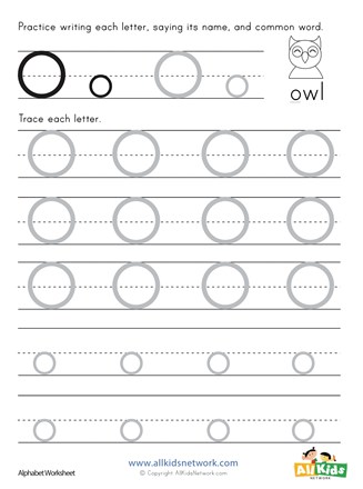 letter o tracing worksheet all kids network