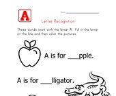 a letter worksheet Words that start with the letter A