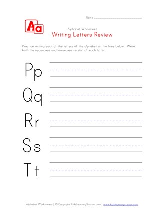 writing letters p to t