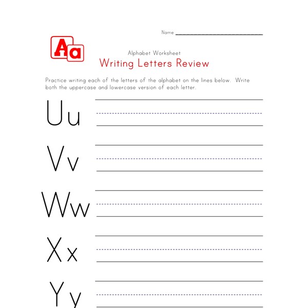 Worksheets Writing Letters Worksheets writing letters review worksheets all kids network u through z worksheet