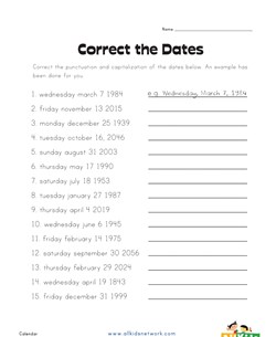 Correct the Dates Worksheet