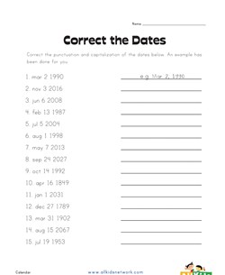 Correct the Dates Worksheet