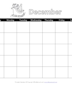Printable December Calendar with Christmas Theme