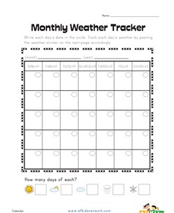 Monthly Weather Tracking Worksheet