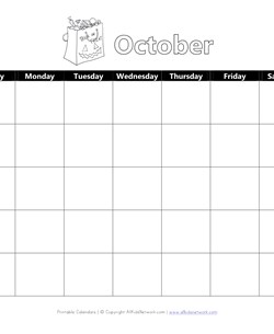 Printable October Calendar with Halloween Theme
