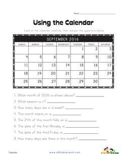 Using a Calendar Worksheet