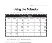calendar worksheet year 4 Using a Calendar Worksheet