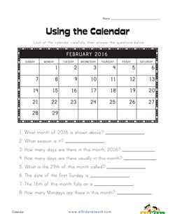 Using a Calendar Worksheet