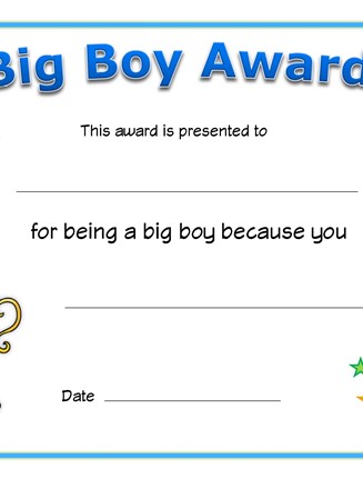 big boy award certificate