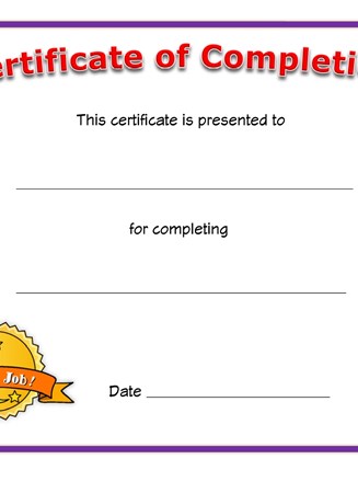 certificate of completion for kids