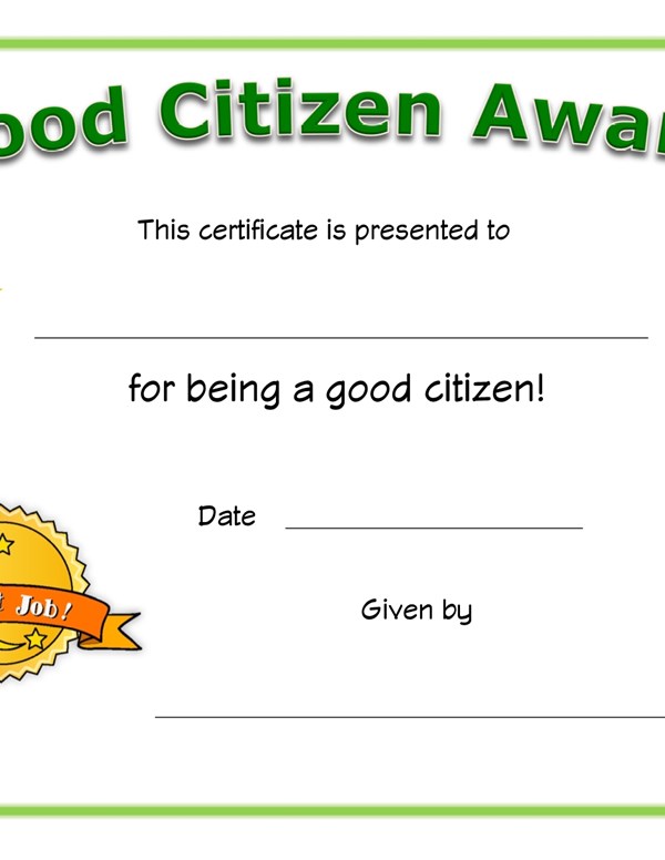 good citizen award certificate all kids network good citizenship certificates