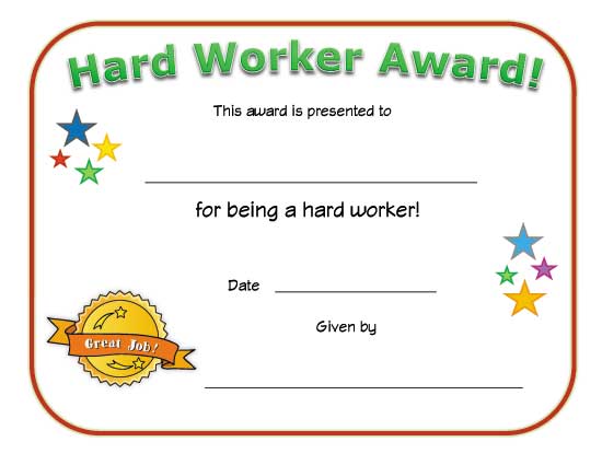 hard worker award certificate