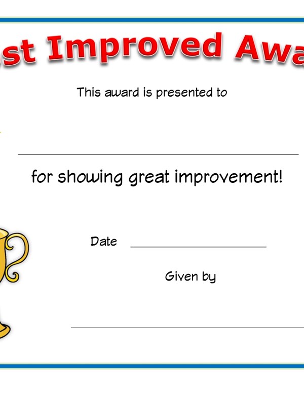 most improved award certificate all kids network
