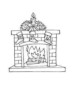 fireplace with stockings coloring page